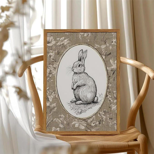 Framed Vintage Rabbit Wall Art, Cute Easter Bunny Pictures Wall Decor, Rustic - Image 2