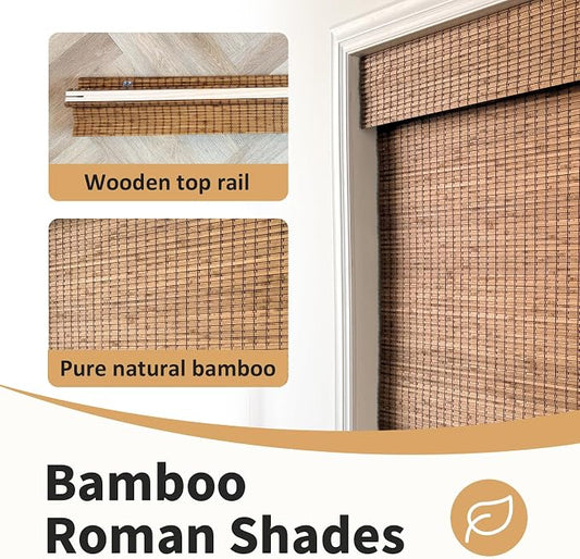 Cordless Bamboo Roman Shades 40x48in, Light Filtering Bamboo Blinds - Image 2