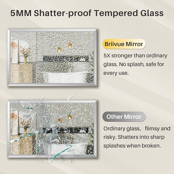 40x36 Inch Brushed Silver Bathroom Mirror - Image 8
