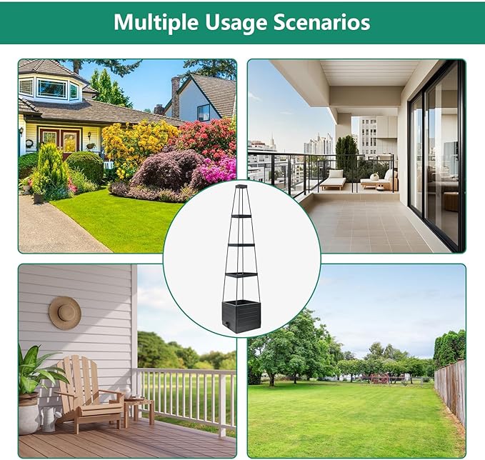 Raised Garden Bed Planter Box with Trellis, 58”Tomato Planter with Trellis for Climbing Plants Vegetables Vine Flowers, Self-Watering Tomato Cage for Garden Patio Outdoor & Indoor