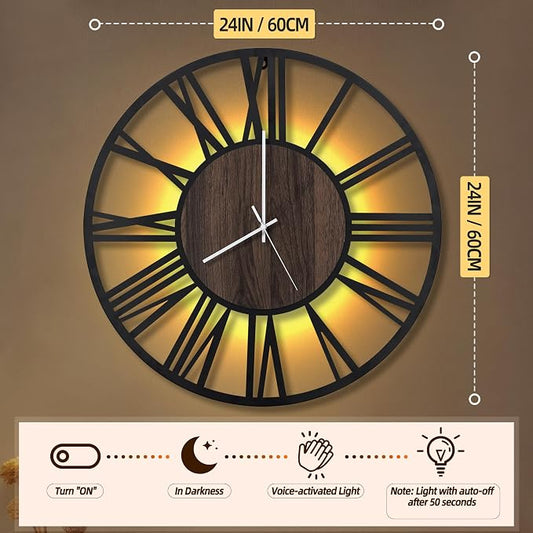 LEIKE Large LED Wall Clocks, Non Ticking, Battery Operated Rustic Round Modern - Image 2