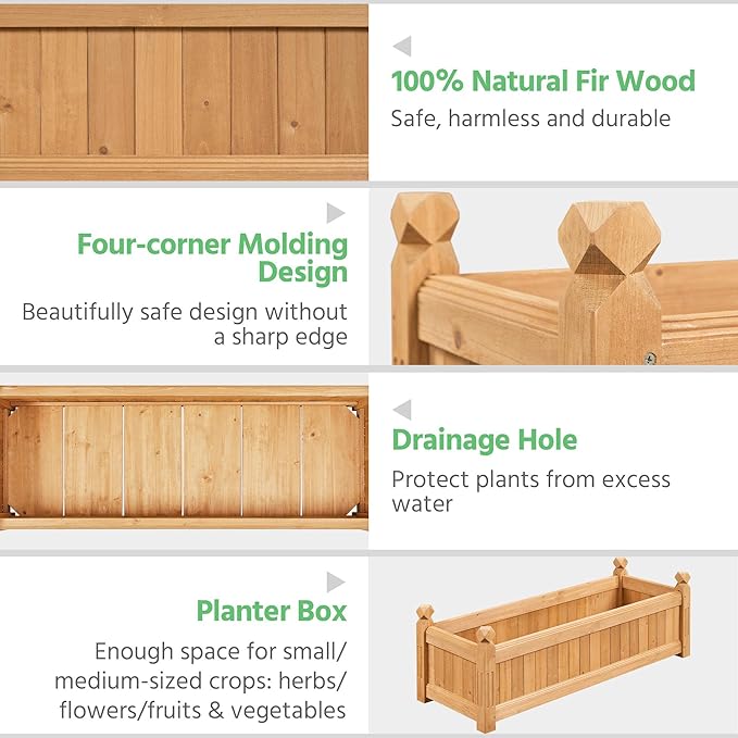 Yaheetech 43.5″ L × 16″ W × 14″ H Wooden Raised Garden Bed, Horticulture Rectangular Garden Planter Outdoor, Raised Planter Box for Patio/Yard/Greenhouse Vegetable/Flower/Herbs, Light Brown,2pcs