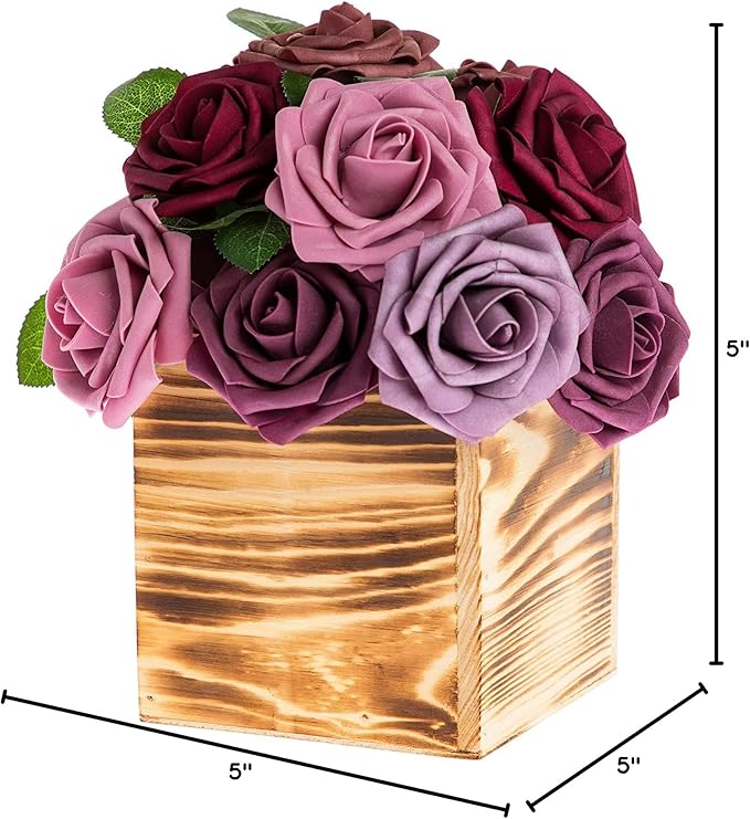 Wooden Planter Box, Rustic Burned Wood/Whitewash with Plastic Liner l Garden Decor l Restaurant and Wedding Decorations l Wood Box (5x5 Set of 4, Burned Wood)