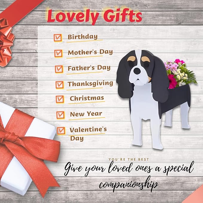 Cavalier King Charles Spaniel Dog Planter Plant Pots,Cute Garden Dog Flower Planter,Dog Planters Birthday Gifts for Women,Office,Indoor/Outdoor Decor(9.45 * 8.66 * 13.39in)
