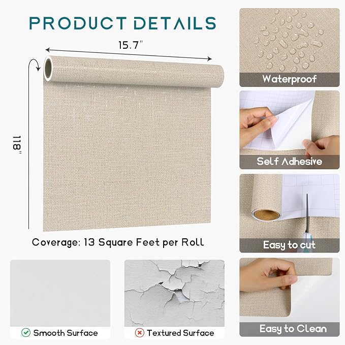 VEELIKE Beige Grasscloth Wallpaper Textured Peel and Stick Grass Cloth Wallpaper - Image 9
