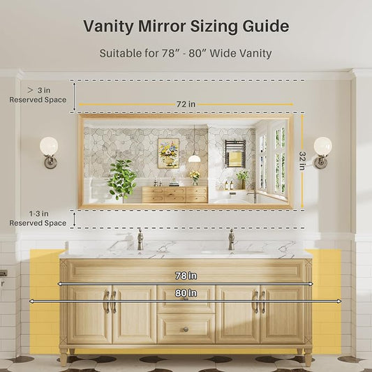 72x32 Inch Bathroom Mirror for Wall, Anti-Rust Oak Wood Grain Metal Framed - Image 2