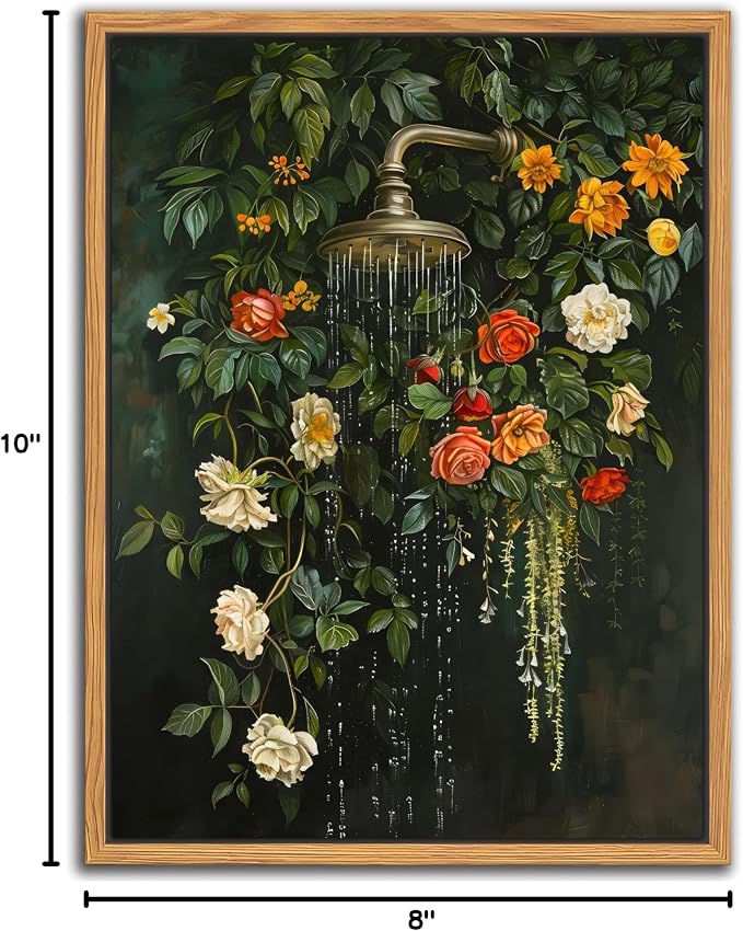 Floating Framed Floral Shower Wall Art, Vintage Botanical Flower Canvas Print - Image 9