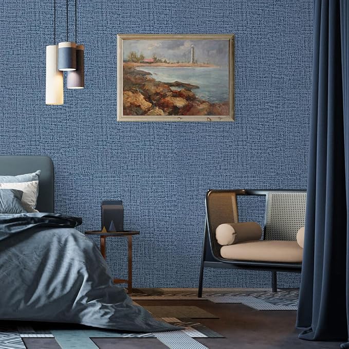 Blue Wallpaper Grasscloth Peel and Stick Wallpaper 17.7inch x 393.7inch - Image 9