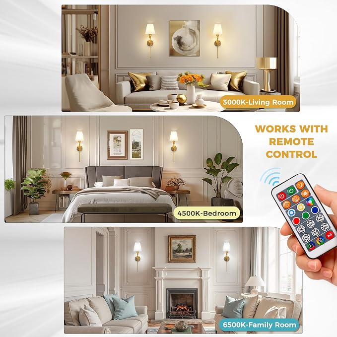 DORESshop Battery Operated Wall Sconce Set of 2, Wireless Wall Light Easy to - Image 9