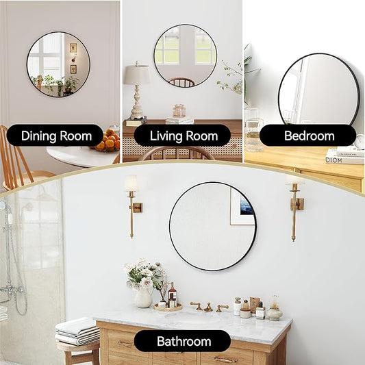 SCWF-GZ 24" Round Mirror Circle Wall Mounted Hanging or Against Wall Aluminum - Image 2
