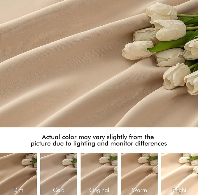 MIULEE Beige Back Tab Blackout Curtains 54 Inches Long 2 Panels Set - Image 8