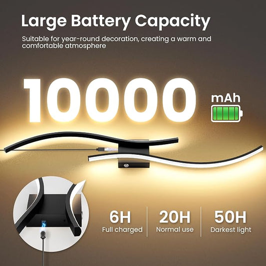 Battery Operated Wall Sconces Set of Two, 10000mAh Rechargeable Modern Wall - Image 2