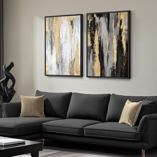 Large Framed Black and White Abstract Wall Art - Image 2