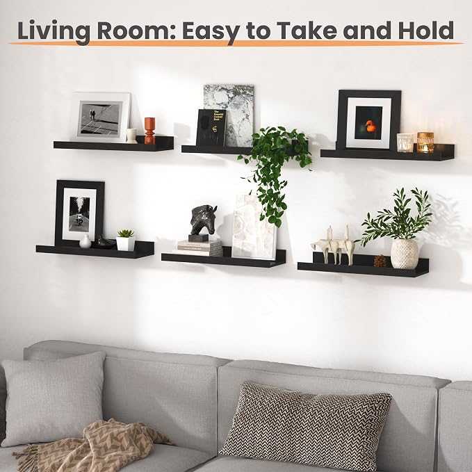 upsimples Floating Shelves for Wall, Wall Shelves for Decor Storage Set of 6 - Image 6