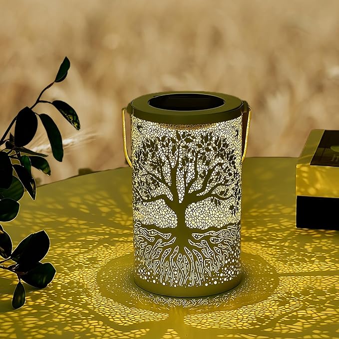 Holiday Decor, The Tree of Life Solar Lantern Outdoor Waterproof, Hanging Solar Light, Weather Resistant, Metal Garden Decor Outdoor, Thanksgiving Christmas Table Decor Indoor, Gifts for Women