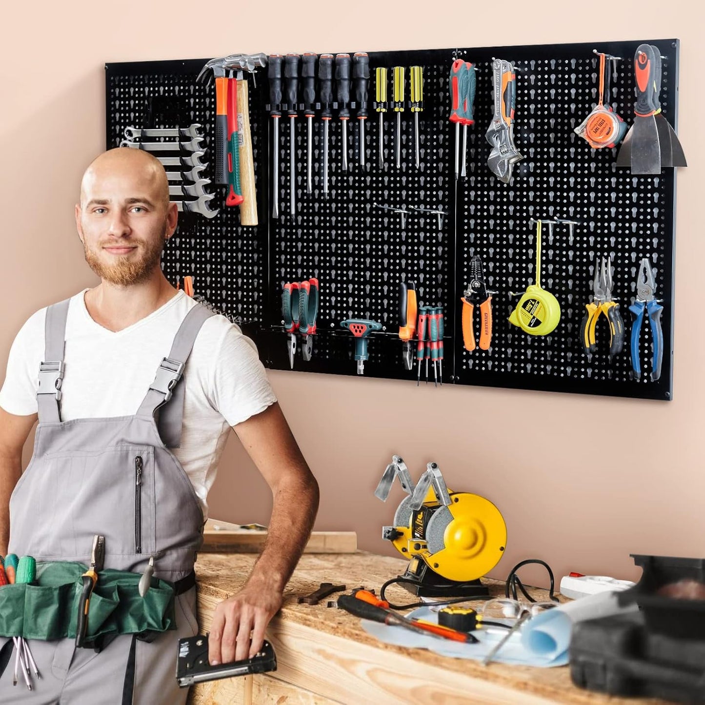 Ultrawall Peg Board Wall Organizer 4 ft. Metal Pegboard Garage Wall Pegboard Tool Storage Kit with Accessories for Garage, 45pcs