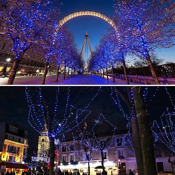 2-Pack 66FT 200 LED Blue Christmas Lights for Indoor/Outdoor, Super Bright Plug in String Lights,Waterproof Xmas Light Outdoor for Christmas Decorations Bedroom Party Decor Garden Patio Tree (Blue)