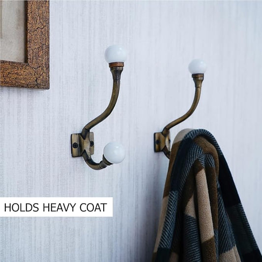 Indian Shelf Pack of 6 Heavy Duty Double Prong White Decorative Coat Hooks - Image 2