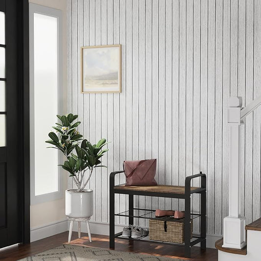 VEELIKE Whitewashed Oak Wood Wall Panel Peel and Stick Foam Slat Panels - Image 2