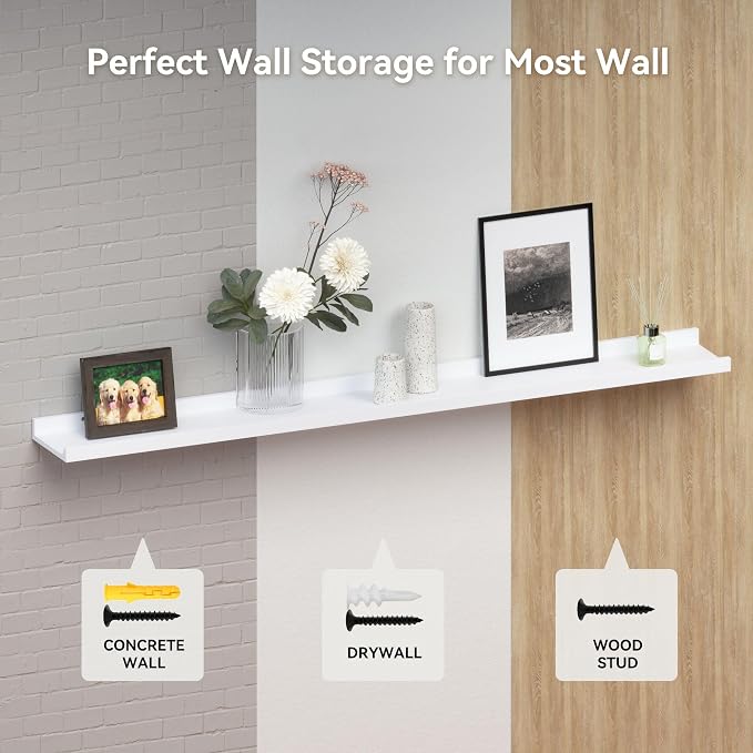 Boswillon 70.9 Inches Long Floating Shelves, 2 Set White Wall Shelf - Image 6