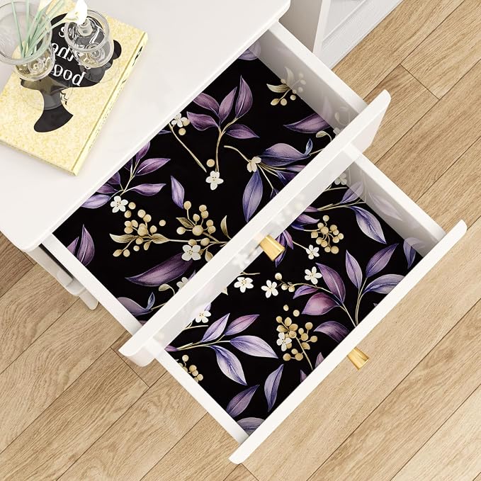 Extra Long Vintage Purple Leaves Wallpaper, 17.5In x 393In Black Botanical - Image 8