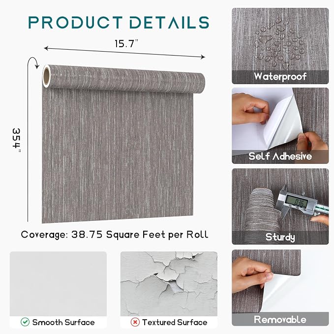 VEELIKE Lustre Brown Grasscloth Wallpaper Textured Woven Wallpaper Peel and - Image 8