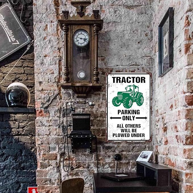Tractor Tin Signs Antique Tractor Wall Decor Outdoor Tractor Crossing Signs Metal Tractor Parking Only All Others Will Be Plowed Under Sign Tractor Crossing Road Sign Green Tractor Gifts For Men