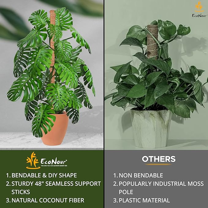 EcoNour Moss Pole for Plants – 48 inches 2 Pack | Monstera Plant Support for Plant Climbing and Growth | Elevate Your Indoor Garden, Plant Support for Indoor Potted Plants to Grow Upwards