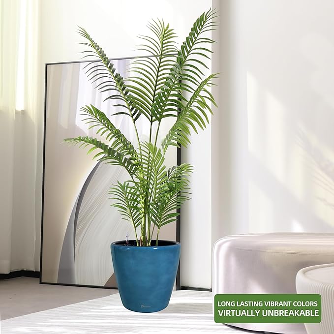 Dexceder 13x12 Self Watering Planter with Wheels Indoor Outdoor, Inner Pot Design, Thickened Large Floor Standing Flower Plant Pot with Water Level Indicator (Peacock Blue Gradient)