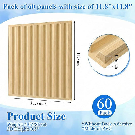 Nuanchu 60 Pcs 3D Slat Wall Panels, Paintable Waterproof Textured Tiles - Image 2