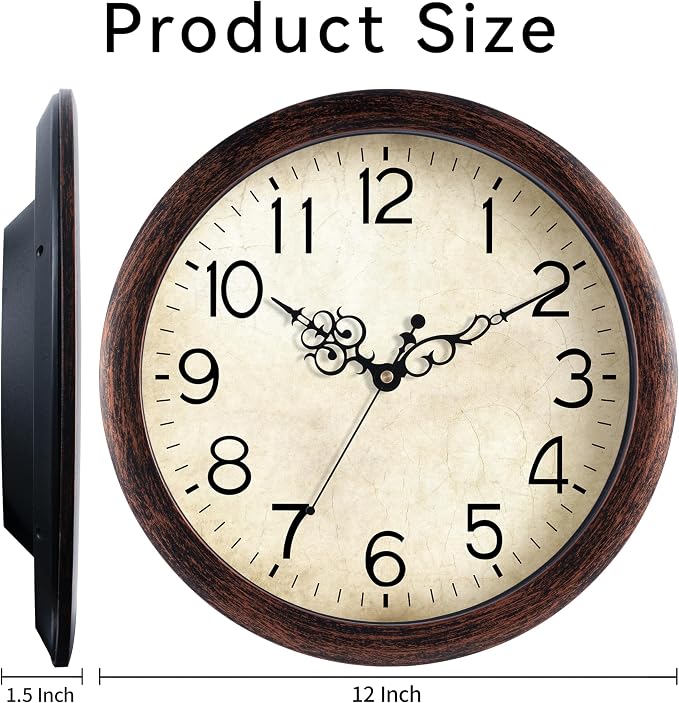 KECYET Wall Clock 12 Inch Vintage Wall Clocks Battery Operated Quartz Silent - Image 9