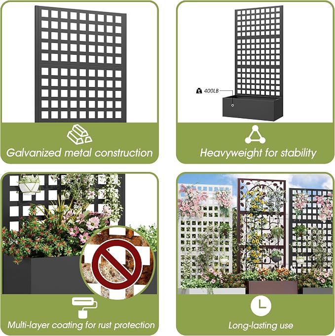 Metal Planter Box with Trellis, Planter Box Trellis with Privacy Screen and - Image 9