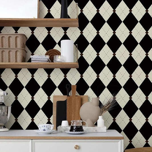 Simon&Siff Retro Checkered Peel and Stick Wallpaper Black and White Cream - Image 2