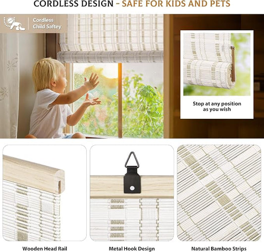 LazBlinds Cordless Bamboo Blinds, Roll Up Shades - Image 2