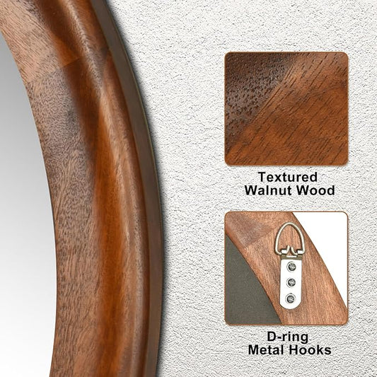 CULER Round Wall Mirrors 30 Inch, Wood Rustic Decorative Transitional Mirror - Image 2
