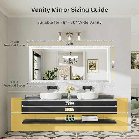 72x32 Inch White Bathroom Mirror - Image 2