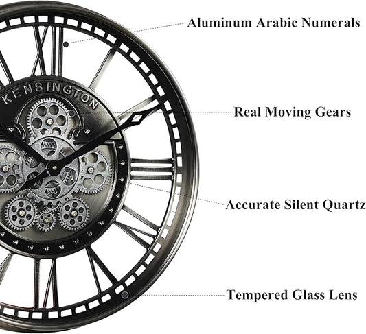 CLXEAST 21 Inch Modern Moving Gears Wall Clock - Image 2