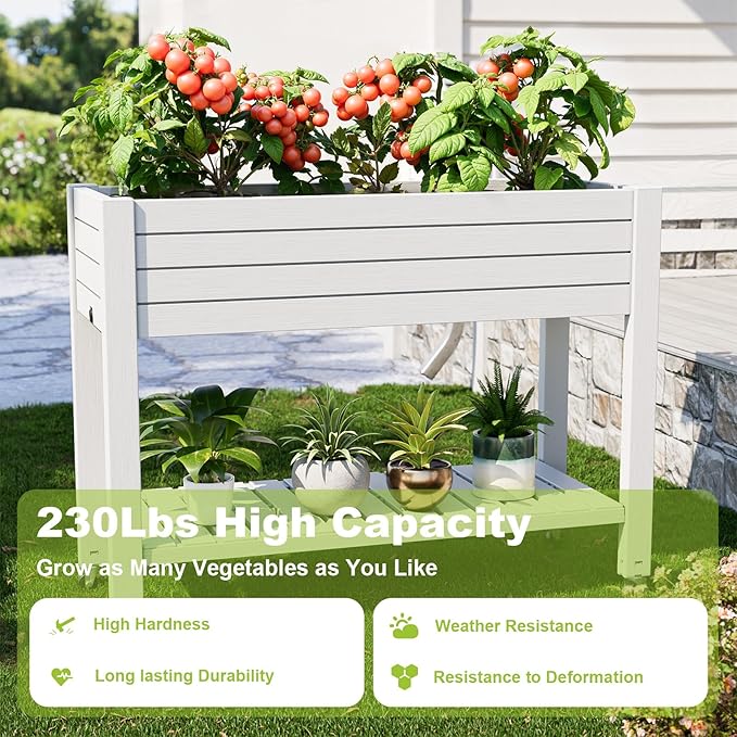 Elevated Raised Garden Bed with Wheels,Outdoor Large Resin Patio Planter Box Stand Divisible with Drain Plug,Water Monitor for Plants Vegetables Flowers Fruits(Ashen)