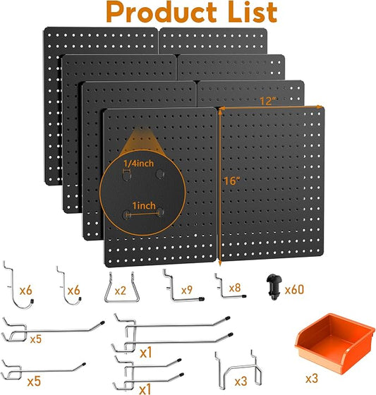 Peg Board, 8 Pack Black Peg Board Panels, 60lbs Load Capacity Each, Pegboard - Image 2