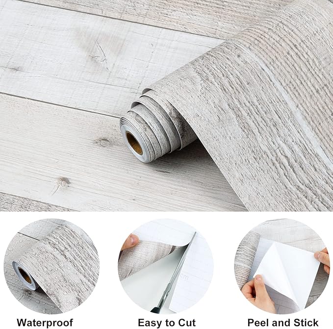 WENMER Gray Vintage Wood Wallpaper, 17.71'' x 472'' Peel and Stick, - Image 7