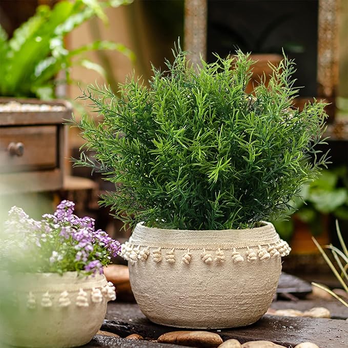 Artificial Plants Flowers Grass Shrubs 8 Pack No Fade Faux Plastic Flowers Outdoor for Farmhouse Garden Porch Patio Indoor Wedding Decoration Greenery Fake Plants uv Resistant