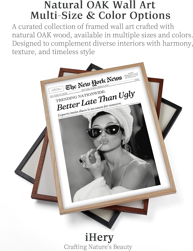 iHery Small Natural OAK Wood Hepburn Newspaper Trendy Bathroom Wall Decor - Image 8