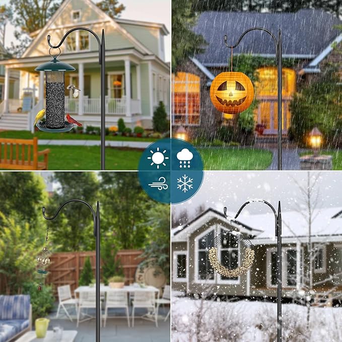 Gtongoko Adjustable 63 inch Shepherds Hooks for Outdoor Bird Feeder with 5 Prongs, Bird Feeder Pole Garden Hooks for Hanging Lanterns, Plants Baskets, Hummingbird Feeders, 2 Pack