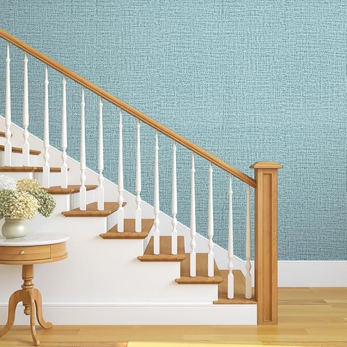 Teal Wallpaper Grasscloth Peel and Stick Wallpaper 17.7inch x 118.1inch Teal - Image 9