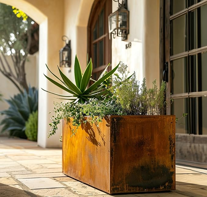 DIY CARTEL Corten Steel Rectangular Outdoor Planter Box, Rustic & Modern Farmhouse Design, Large Raised Metal Garden Bed for Commercial & Residential Use (36in x 16in x 16in)