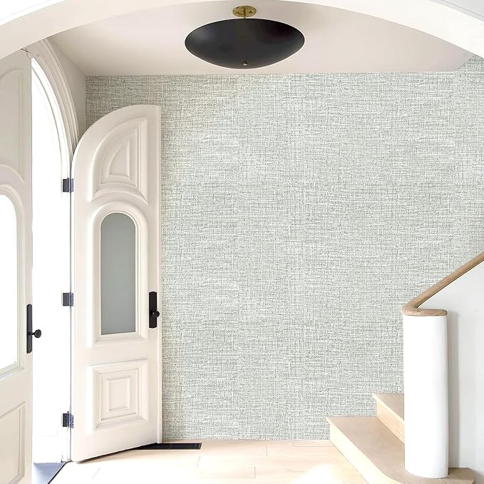 Amiya Grasscloth Grey Wallpaper Peel and Stick Faux Fabric Linen Contact Paper - Image 9