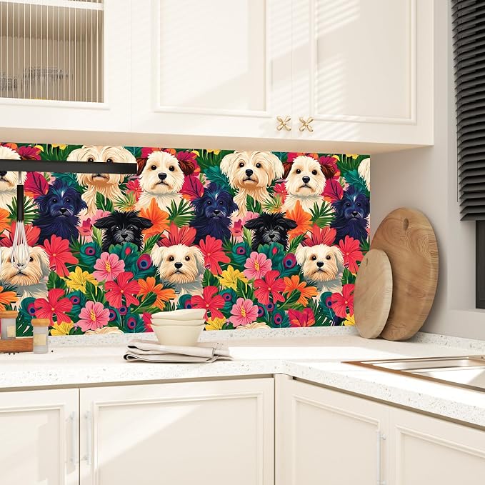 BOKEBEVE Colorful Wallpaper Peel and Stick Dogs Contact Paper Vibrant Bright - Image 6