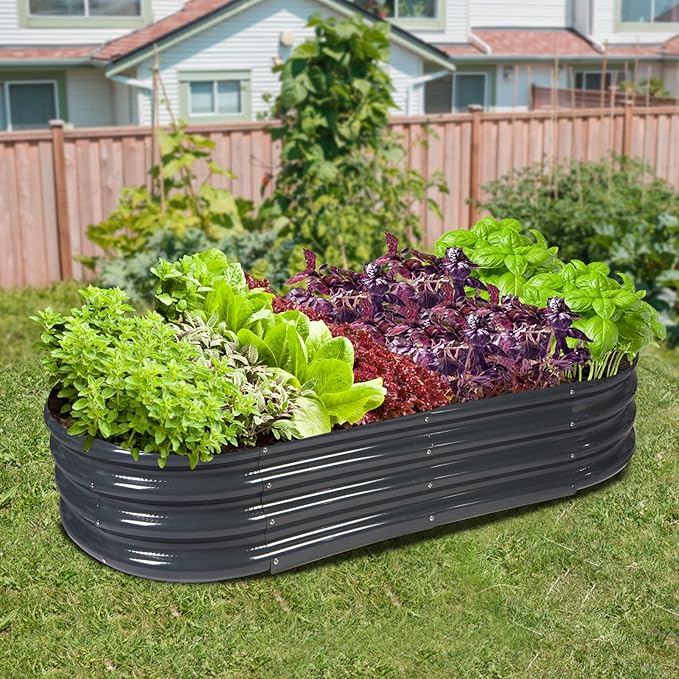 Raised Garden Bed Galvanized Planter Box Outdoor, Rot-Resistant Metal Garden Bed Planter for Vegetables Flower Herb (6.5ft, Grey)