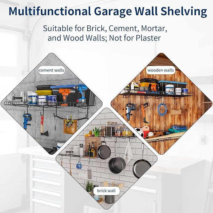 2 Pack Garage Wall Shelf, Wall Mounted Storage Shelves, Heavy Duty Metal Shelves - Image 8