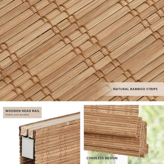 LazBlinds No Tools No Drill Cordless Bamboo Roman Shades, Light Filtering - Image 2